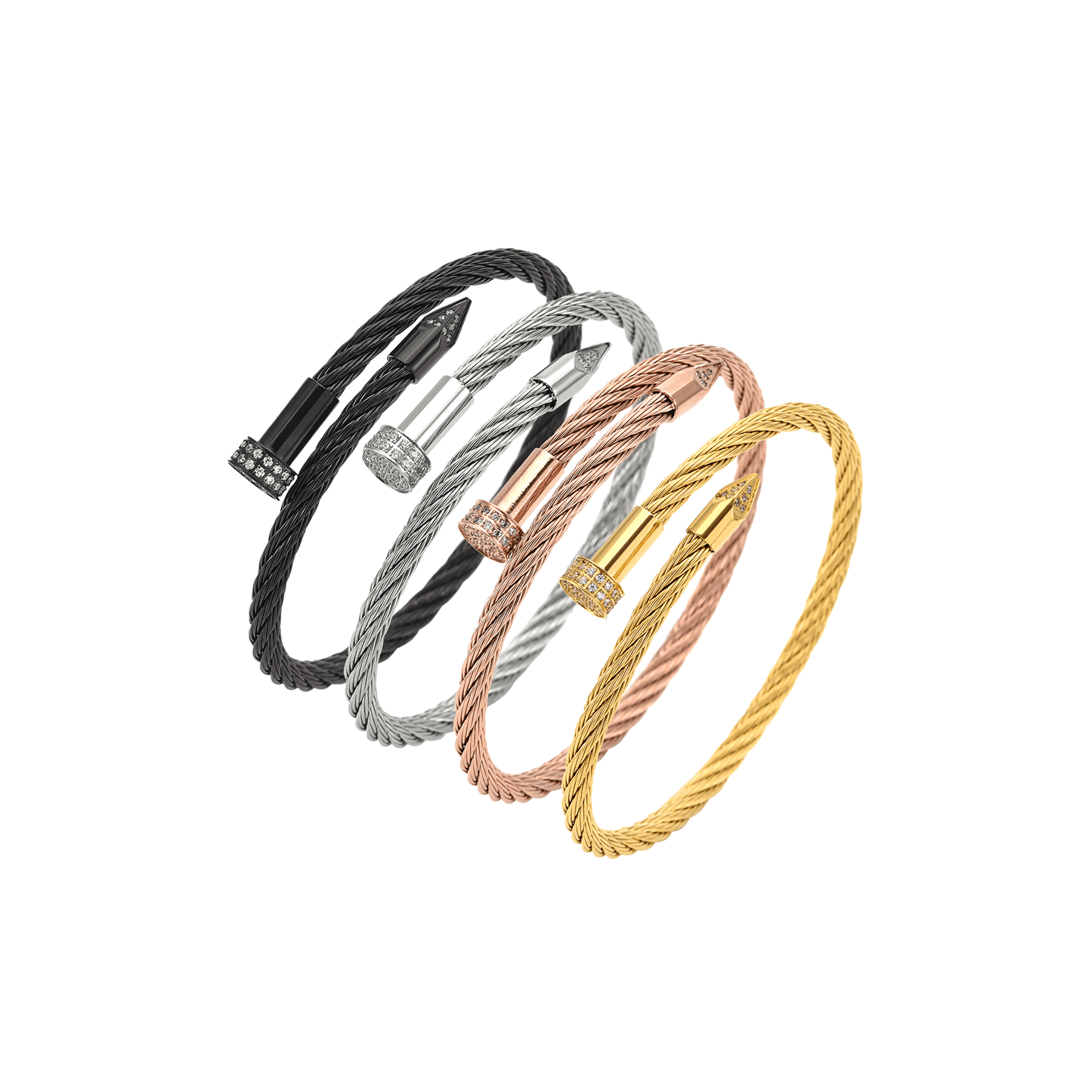 BG005W B.Tiff Pavé Pointe Cable Bangle Bracelet - PBNJ FASHIONS