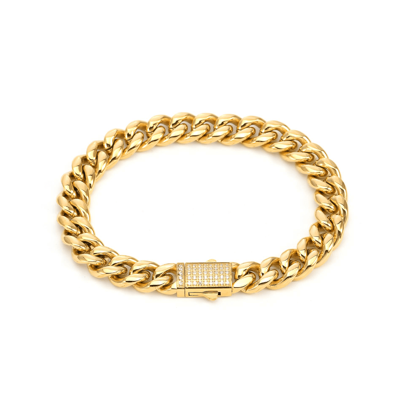 BG810G B.Tiff Gold Pavé Clasp Curb Link Chain Bracelet - PBNJ FASHIONS
