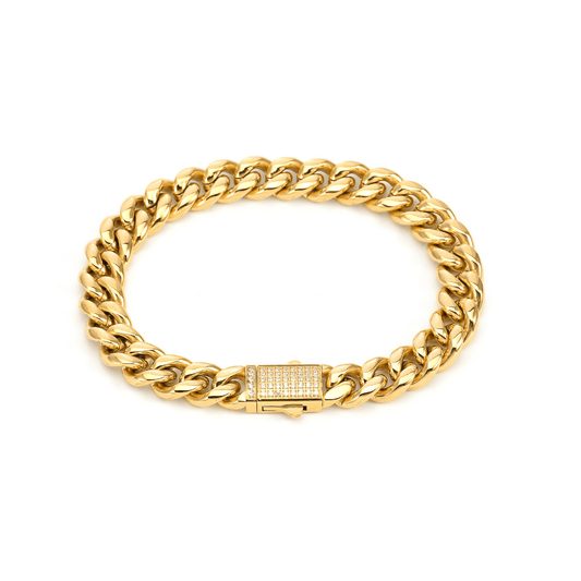 BG810G B.Tiff Gold Pavé Clasp Curb Link Chain Bracelet - PBNJ FASHIONS