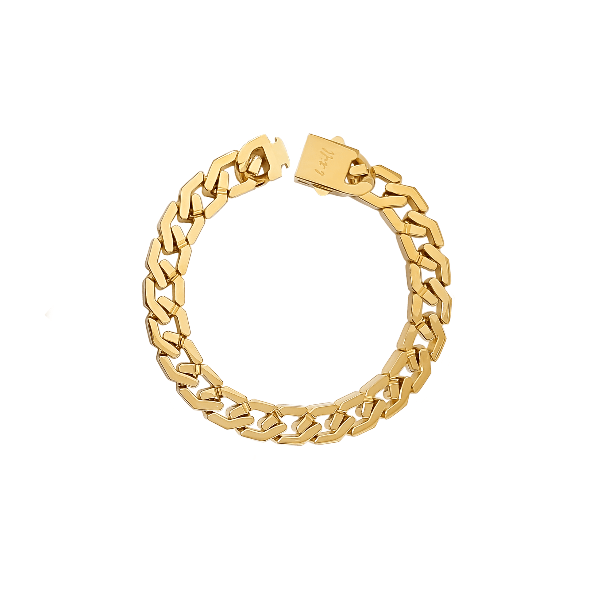 BG100G B.Tiff High Polish Gold Flat Angular Cuban Link Bracelet - PBNJ FASHIONS
