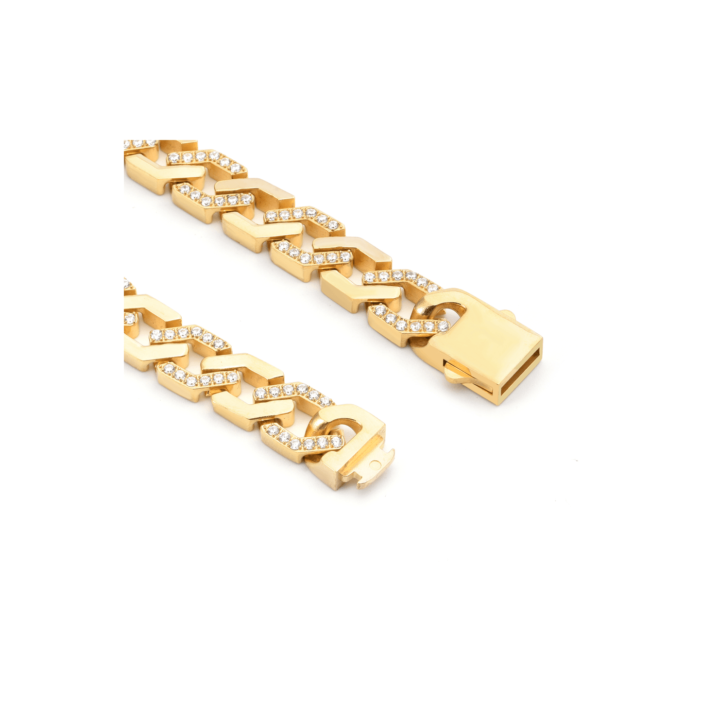 BG101G B.Tiff Pavé High Polish Gold Flat Angular Cuban Link Bracelet - PBNJ FASHIONS