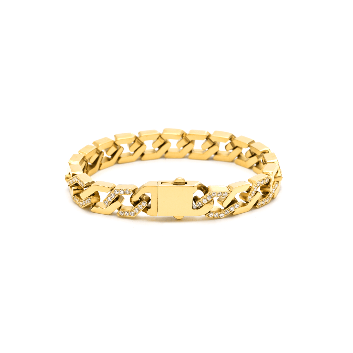 BG101G B.Tiff Pavé High Polish Gold Flat Angular Cuban Link Bracelet - PBNJ FASHIONS