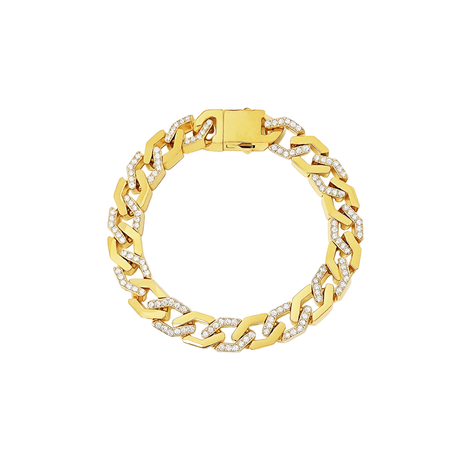BG101G B.Tiff Pavé High Polish Gold Flat Angular Cuban Link Bracelet - PBNJ FASHIONS