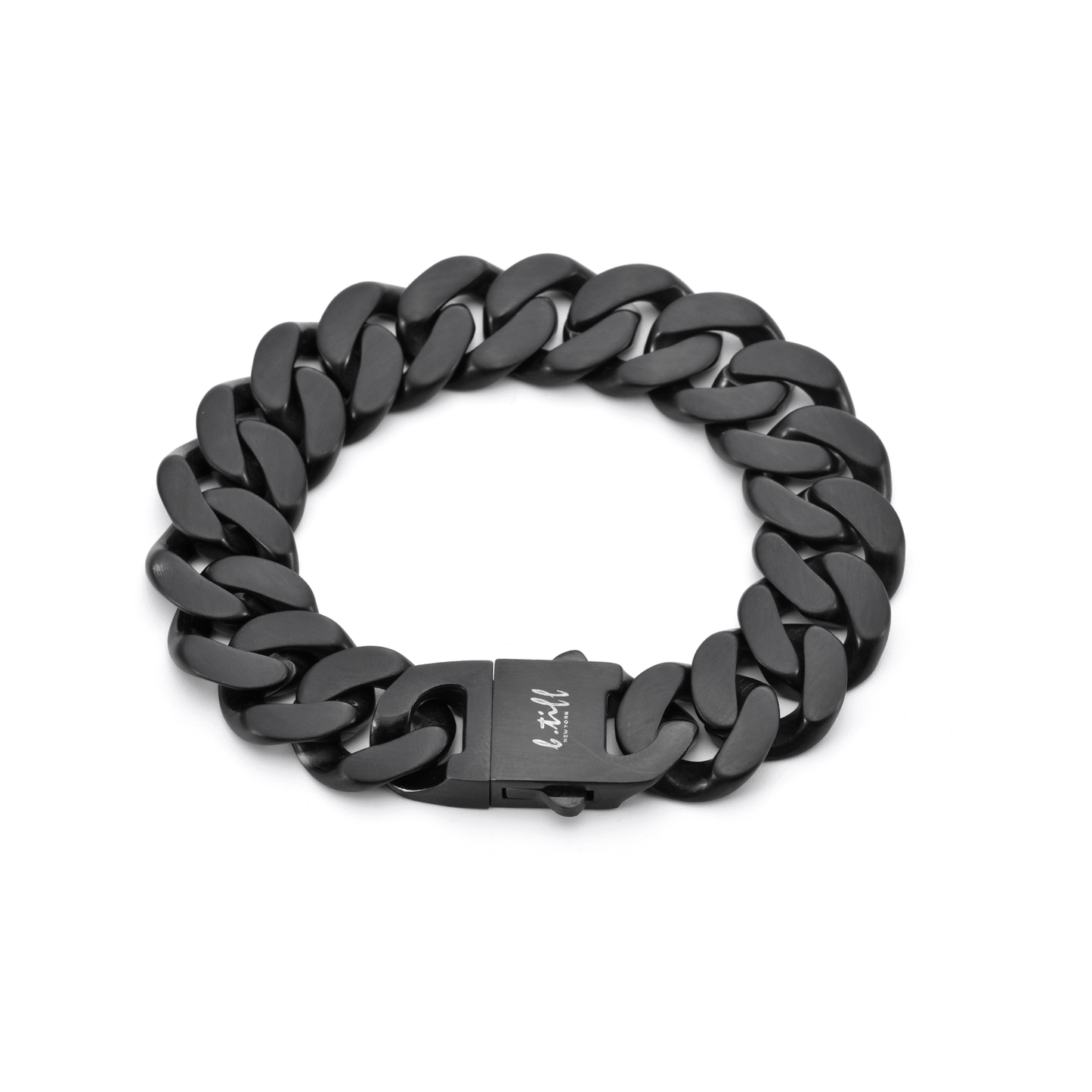 BG160B B.Tiff 16mm Black Flat Cuban Link Bracelet - PBNJ FASHIONS
