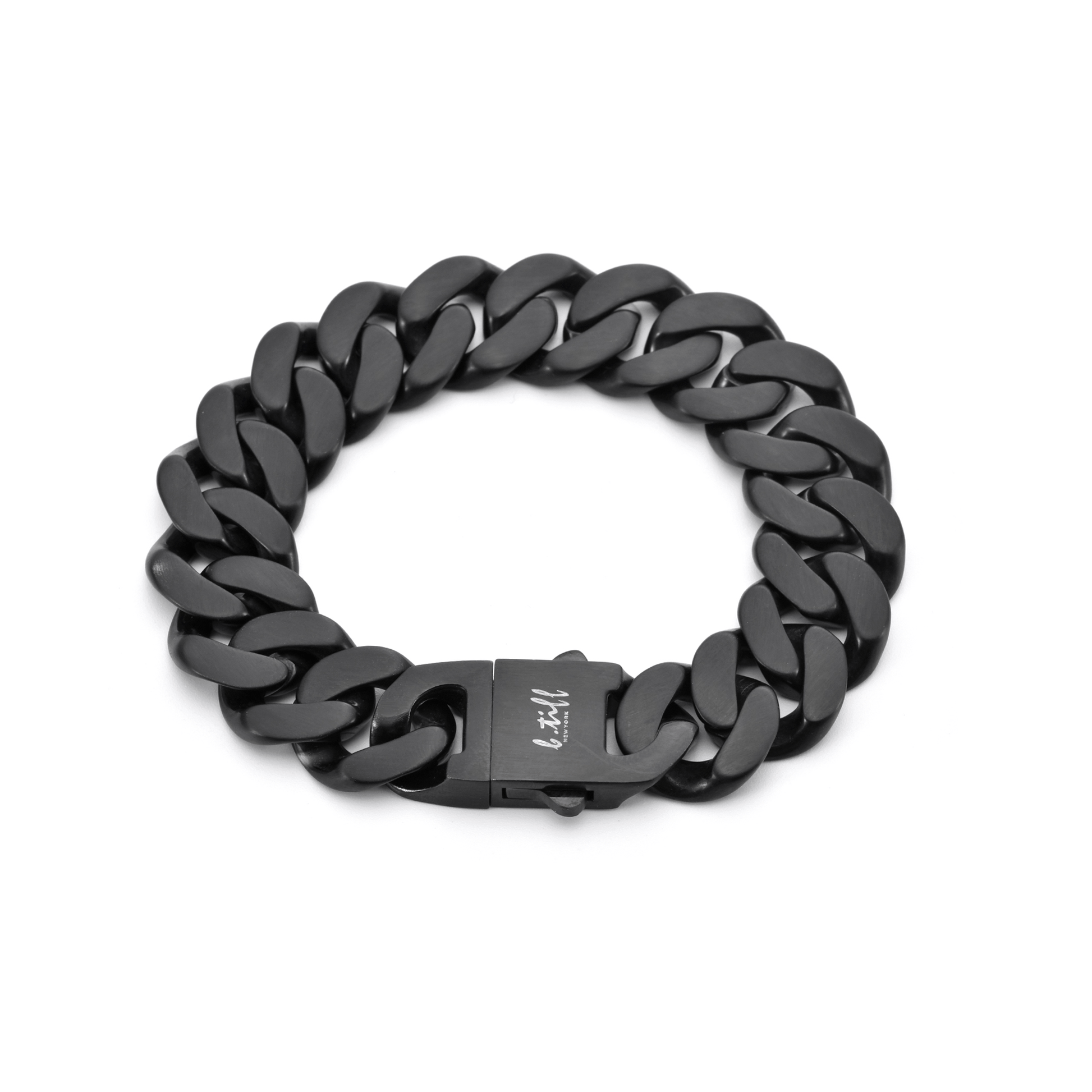BG160B B.Tiff 16mm Black Flat Cuban Link Bracelet - PBNJ FASHIONS
