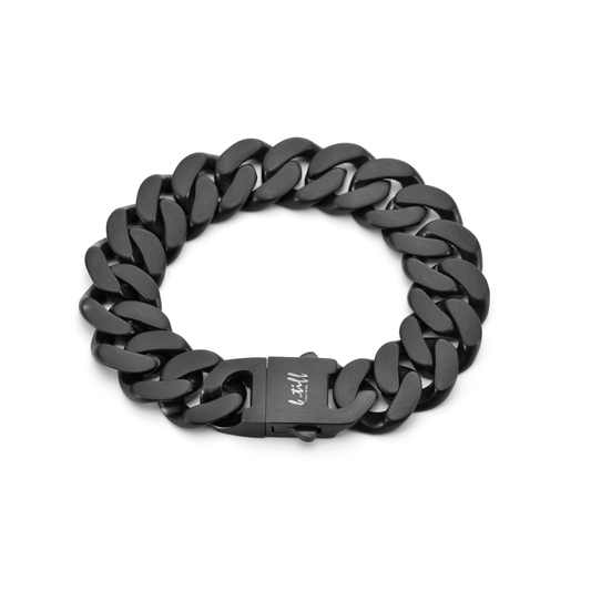 BG160B B.Tiff 16mm Black Flat Cuban Link Bracelet - PBNJ FASHIONS