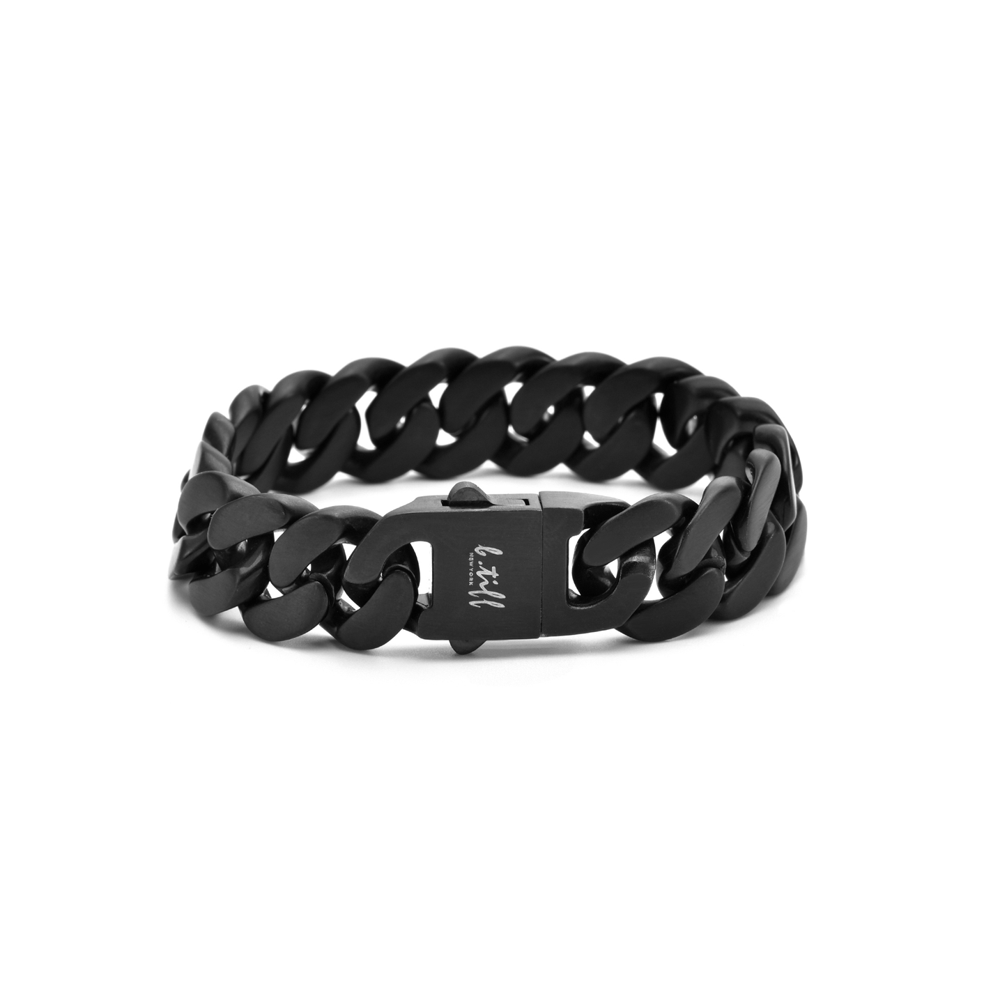 BG160B B.Tiff 16mm Black Flat Cuban Link Bracelet - PBNJ FASHIONS
