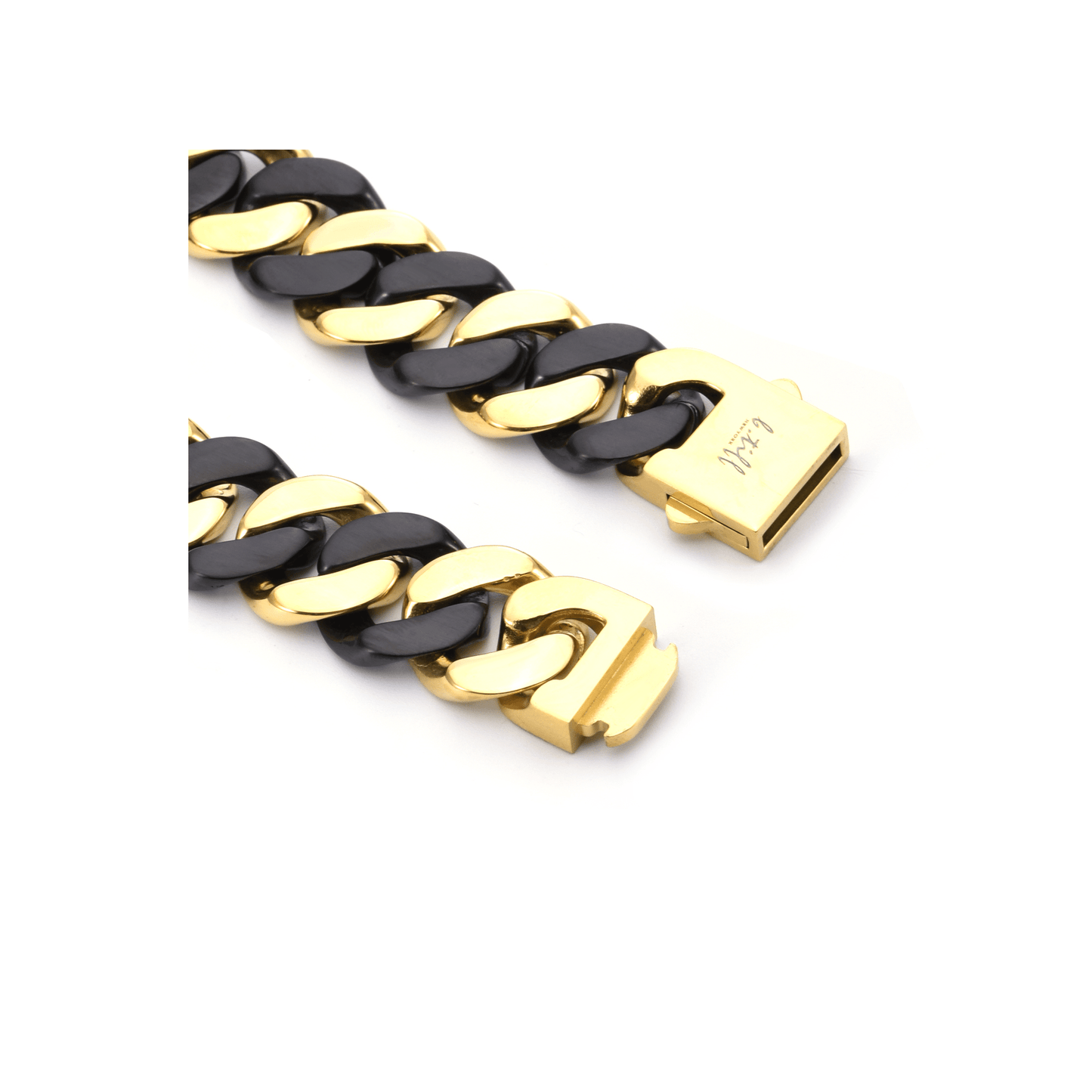 BG160BG B.Tiff High Polish 16mm Black & Gold Flat Cuban Link Bracelet - PBNJ FASHIONS