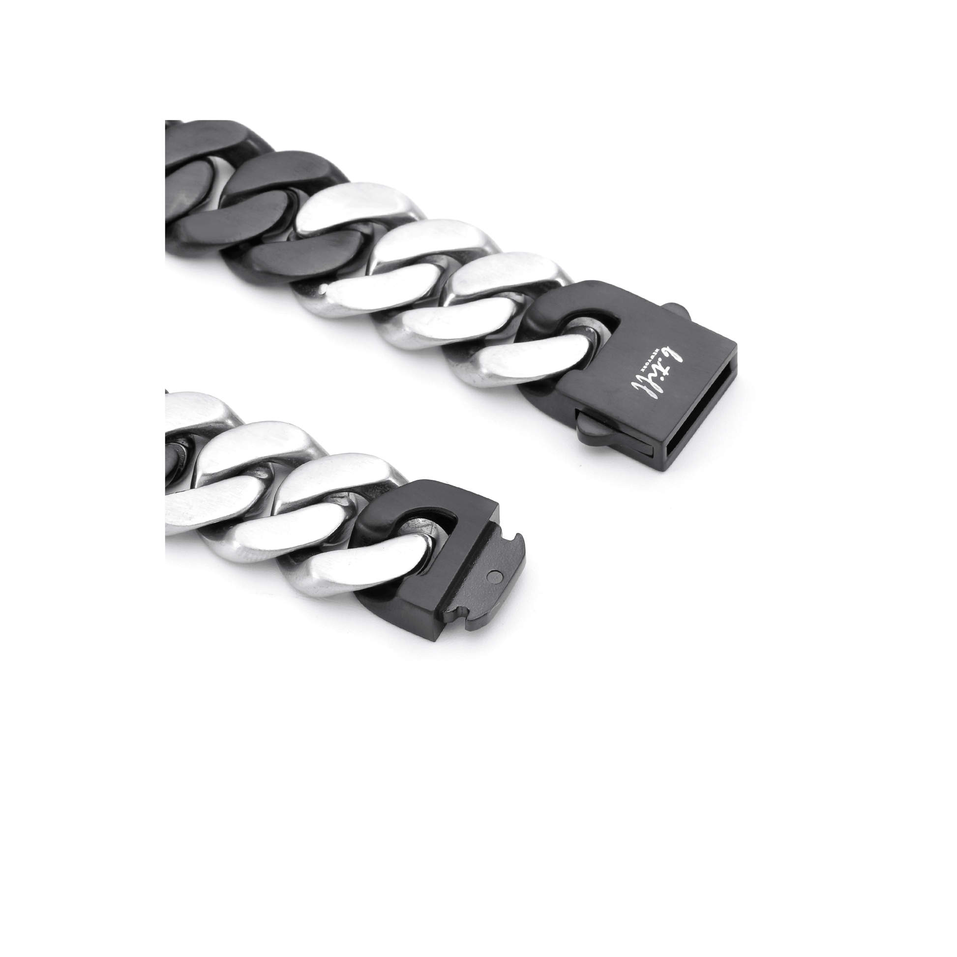 BG160BW B.Tiff High Polish 16mm 2 Tone Black & Stainless Steel Flat Cuban Link Bracelet - PBNJ FASHIONS