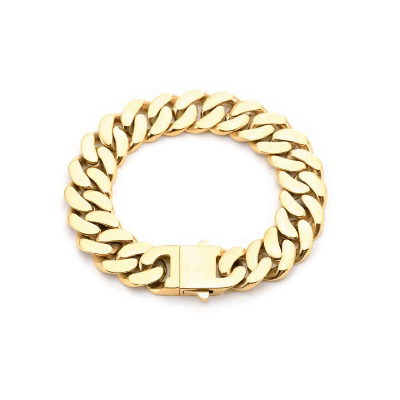 BG160G B.Tiff High Polish 16mm Gold Flat Cuban Link Bracelet - PBNJ FASHIONS