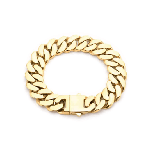 BG160G B.Tiff High Polish 16mm Gold Flat Cuban Link Bracelet - PBNJ FASHIONS
