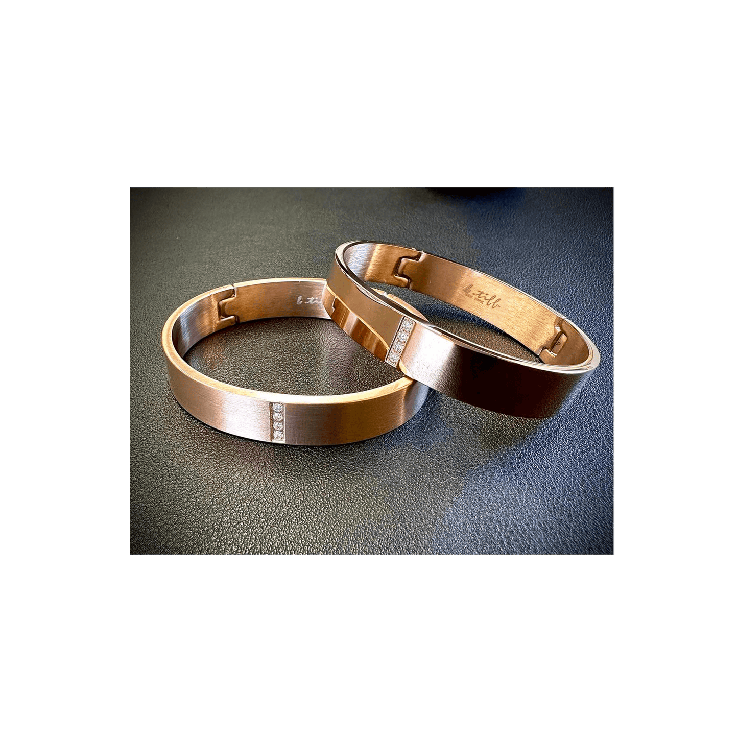 BG223RGP B.Tiff 4 - Stone High Polish Rose Gold Wide Bangle Bracelet - PBNJ FASHIONS