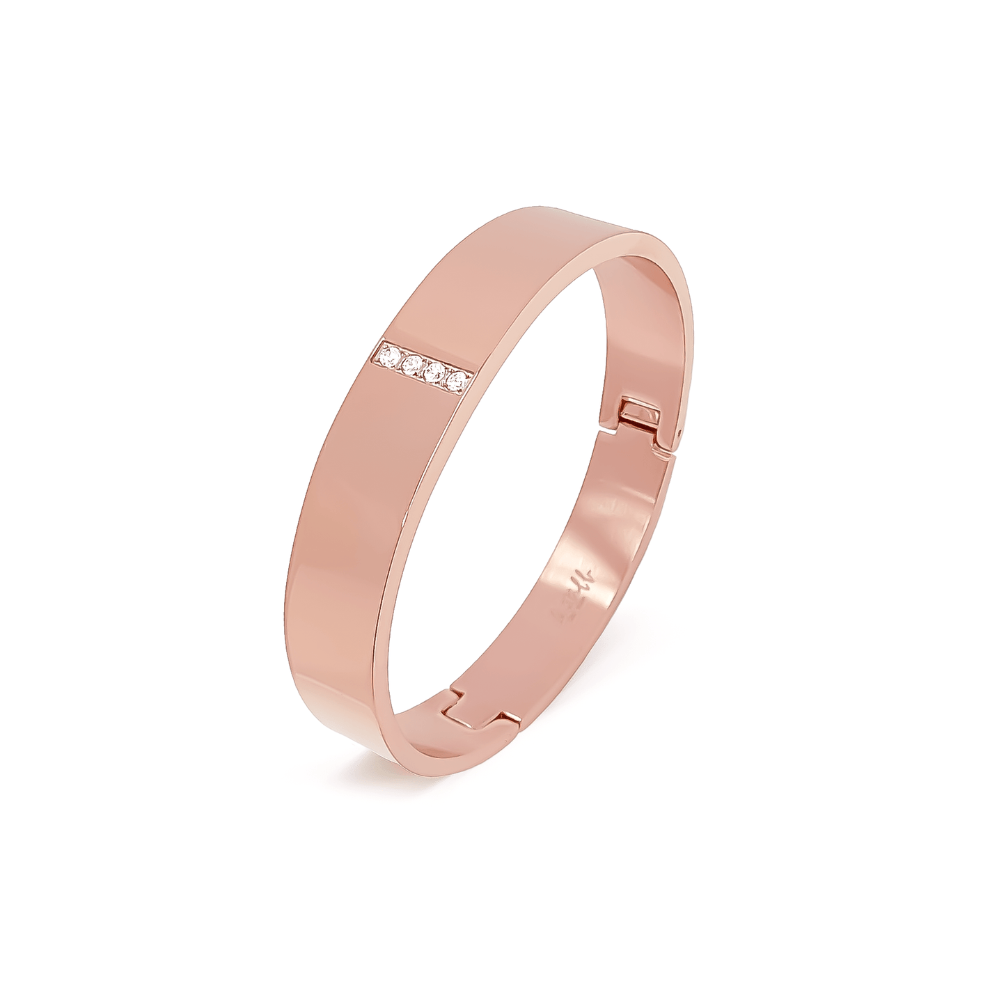 BG223RGP B.Tiff 4 - Stone High Polish Rose Gold Wide Bangle Bracelet - PBNJ FASHIONS
