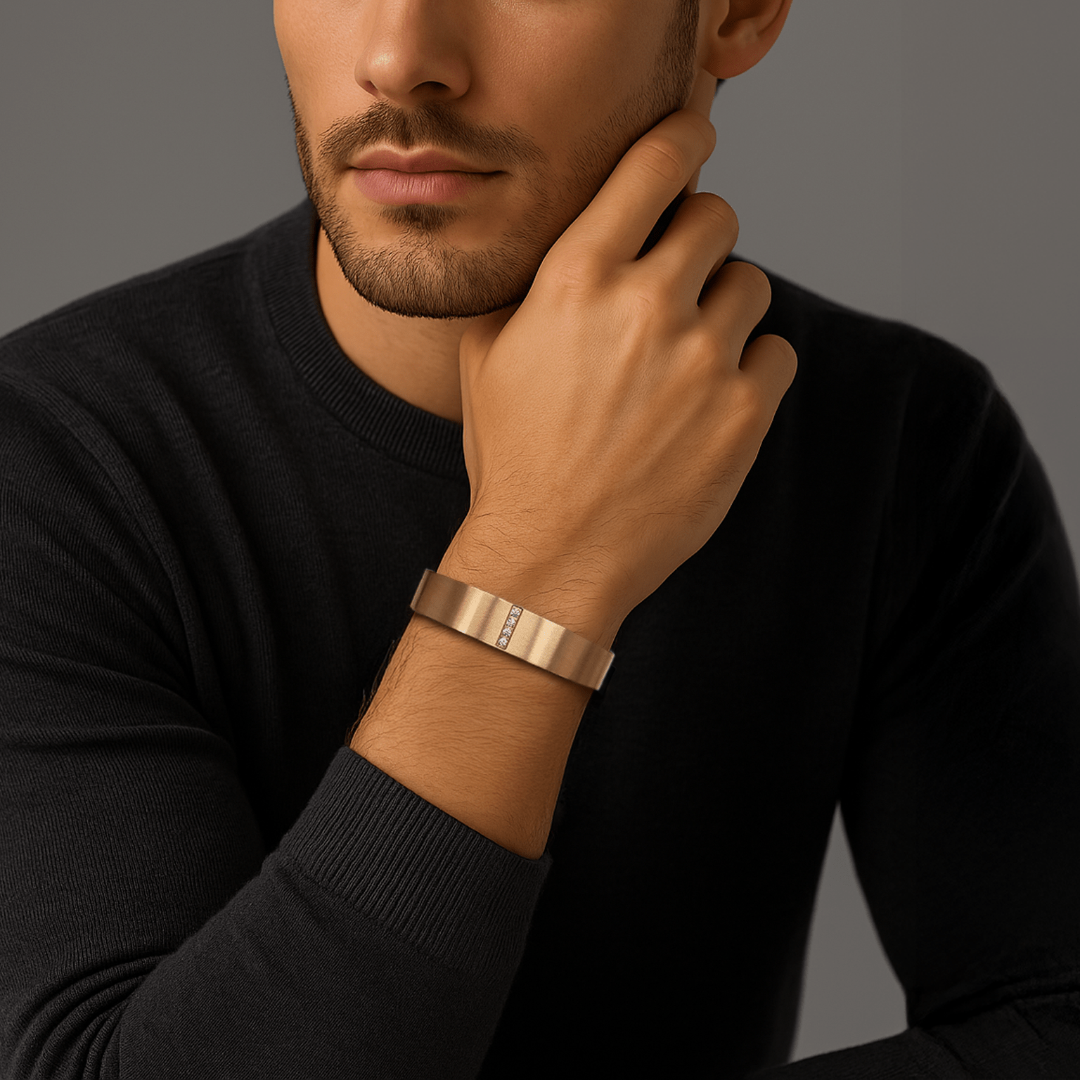 BG223RG B.Tiff 4 - Stone Matte Rose Gold Wide Bangle Bracelet - PBNJ FASHIONS