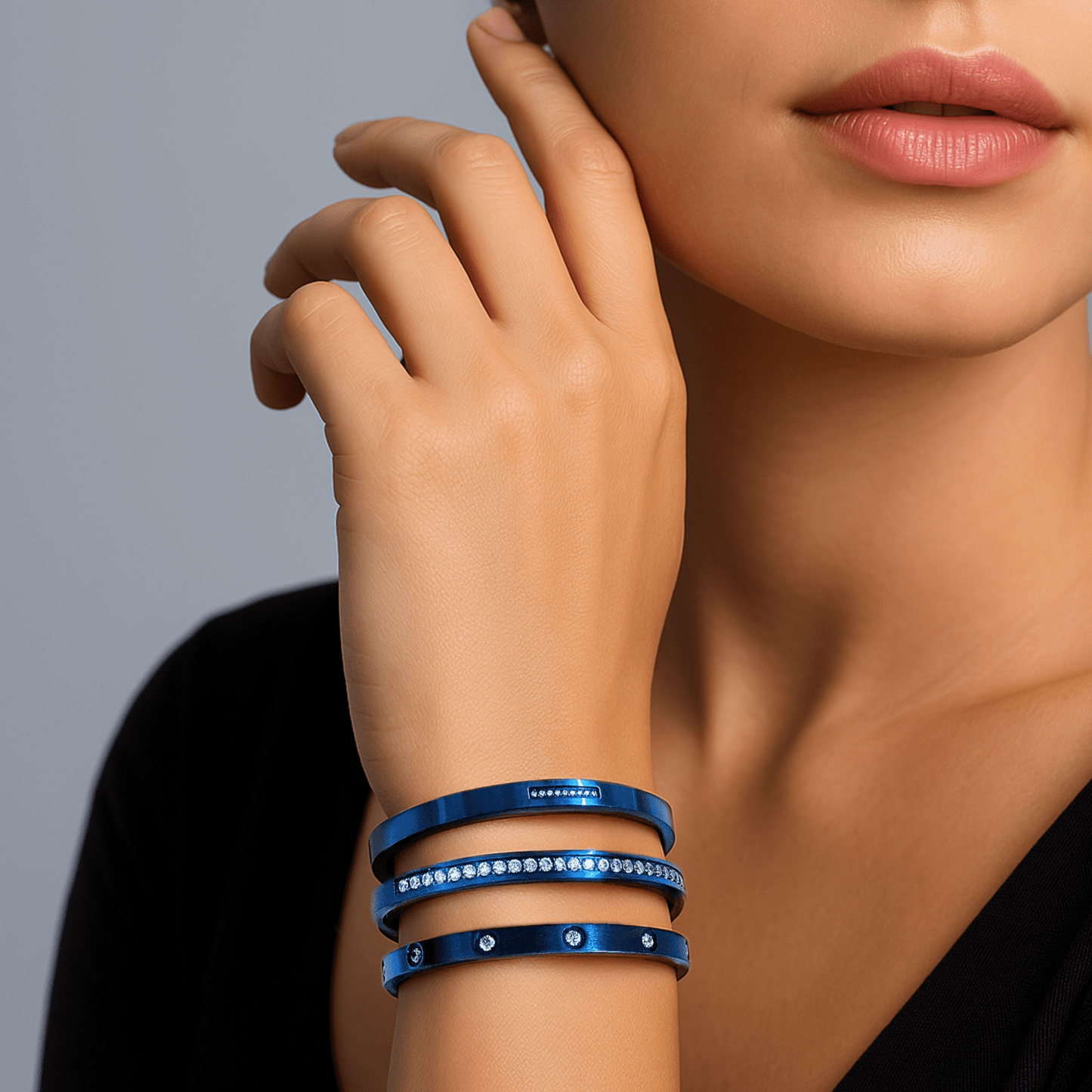 BG308BL B.Tiff 8 - Stone Blue Bangle Bracelet - PBNJ FASHIONS