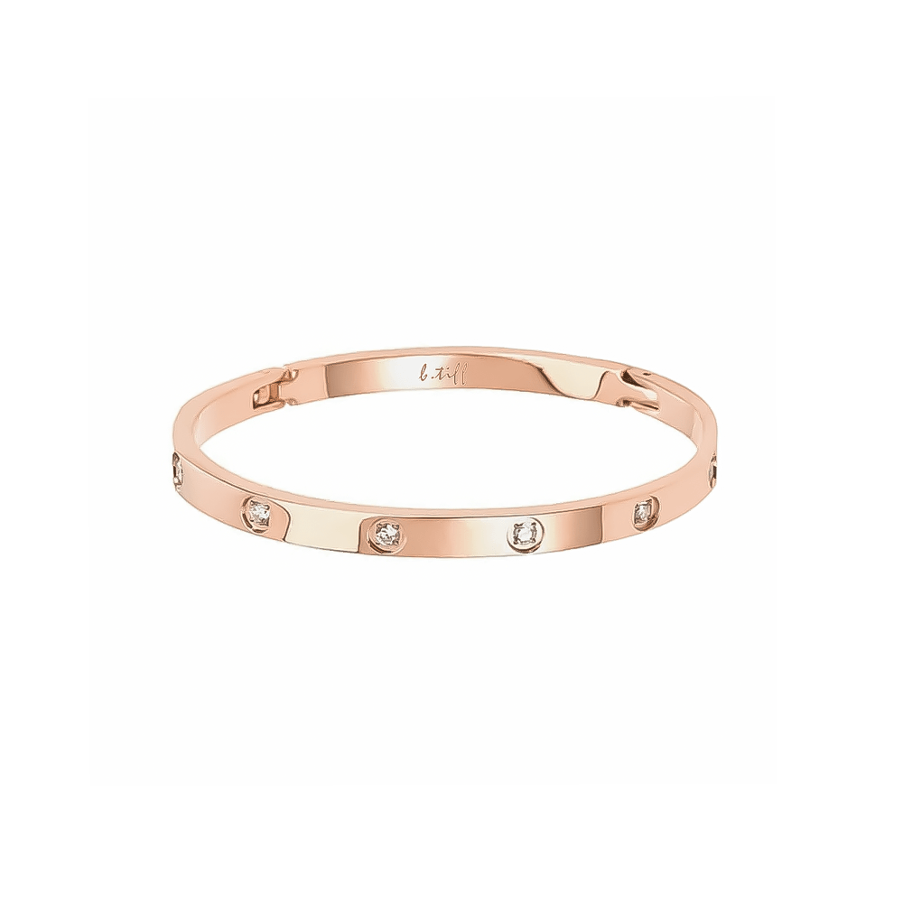 BG308RGP B.Tiff 8 - Stone High Polish Rose Gold Bangle Bracelet - PBNJ FASHIONS