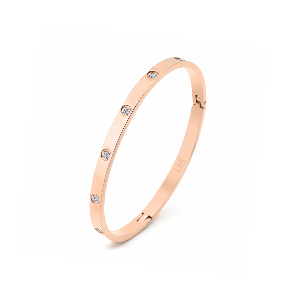 BG308RG B.Tiff 8 - Stone Matte Rose Gold Plated Bangle Bracelet - PBNJ FASHIONS