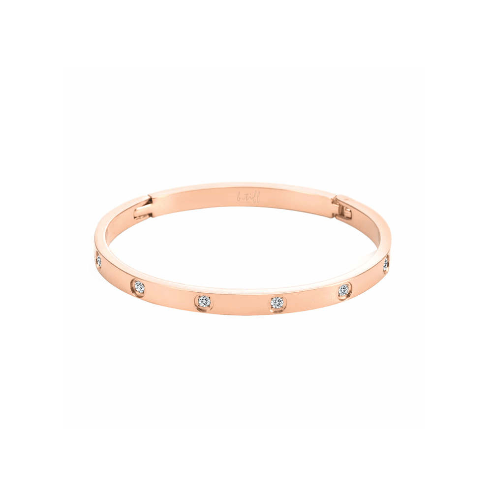 BG308RG B.Tiff 8 - Stone Matte Rose Gold Plated Bangle Bracelet - PBNJ FASHIONS