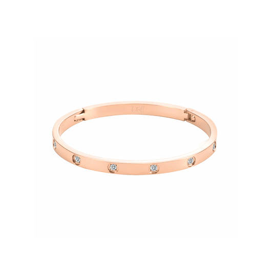 BG308RG B.Tiff 8 - Stone Matte Rose Gold Plated Bangle Bracelet - PBNJ FASHIONS