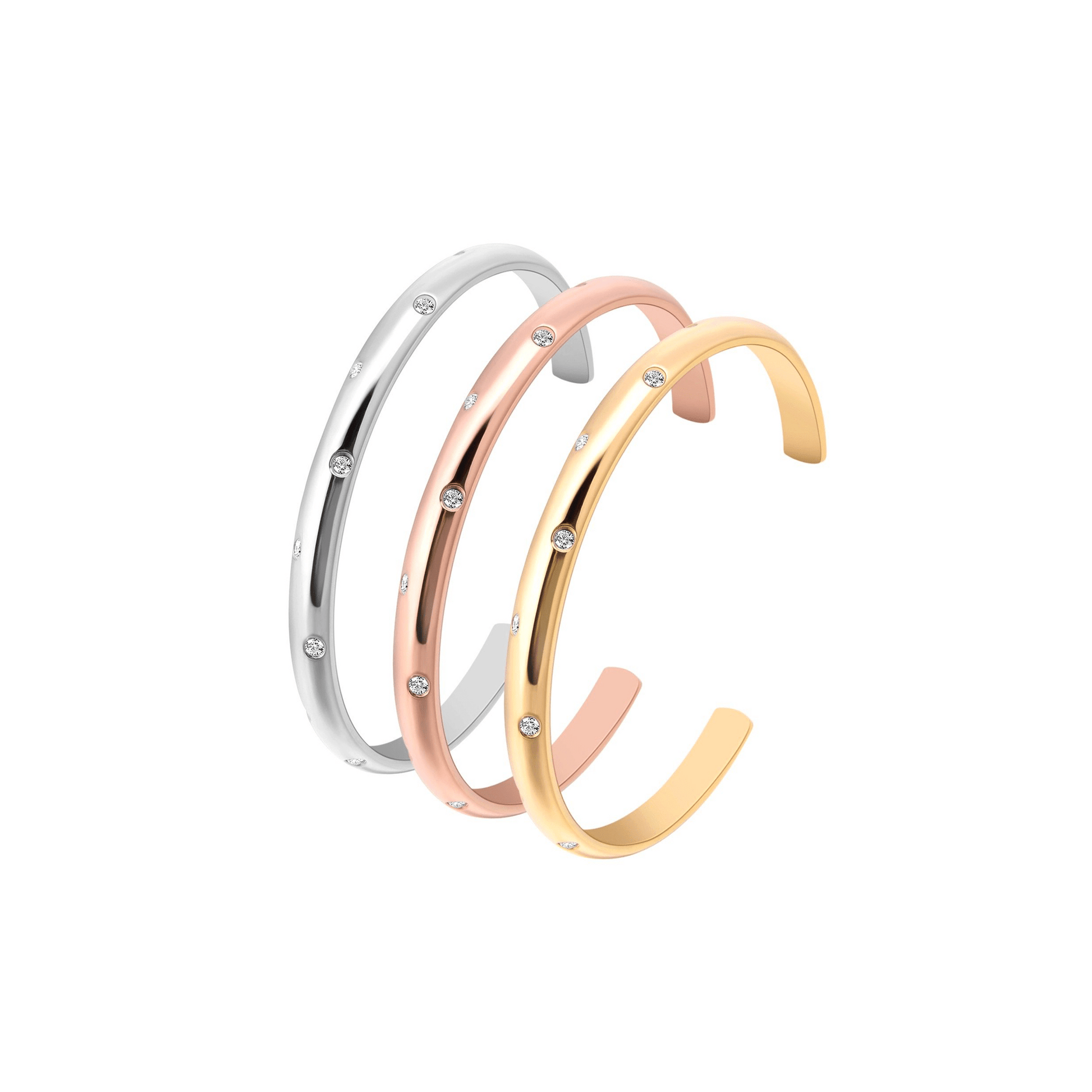 BG608G B.Tiff High Polish Gold 8 - Stone Starlight Pave Adjustable Bangle Cuff - PBNJ FASHIONS