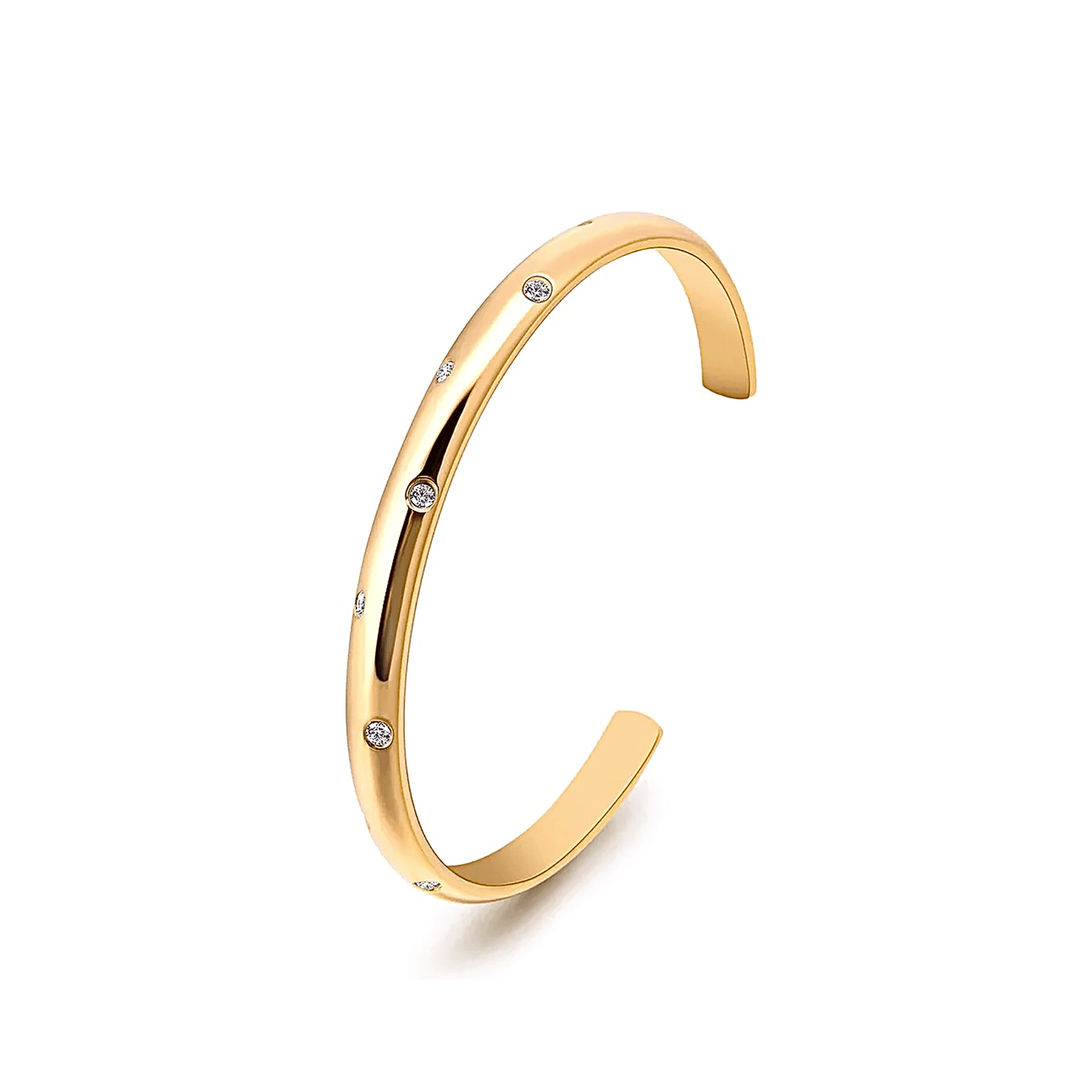 BG608G B.Tiff High Polish Gold 8 - Stone Starlight Pave Adjustable Bangle Cuff - PBNJ FASHIONS