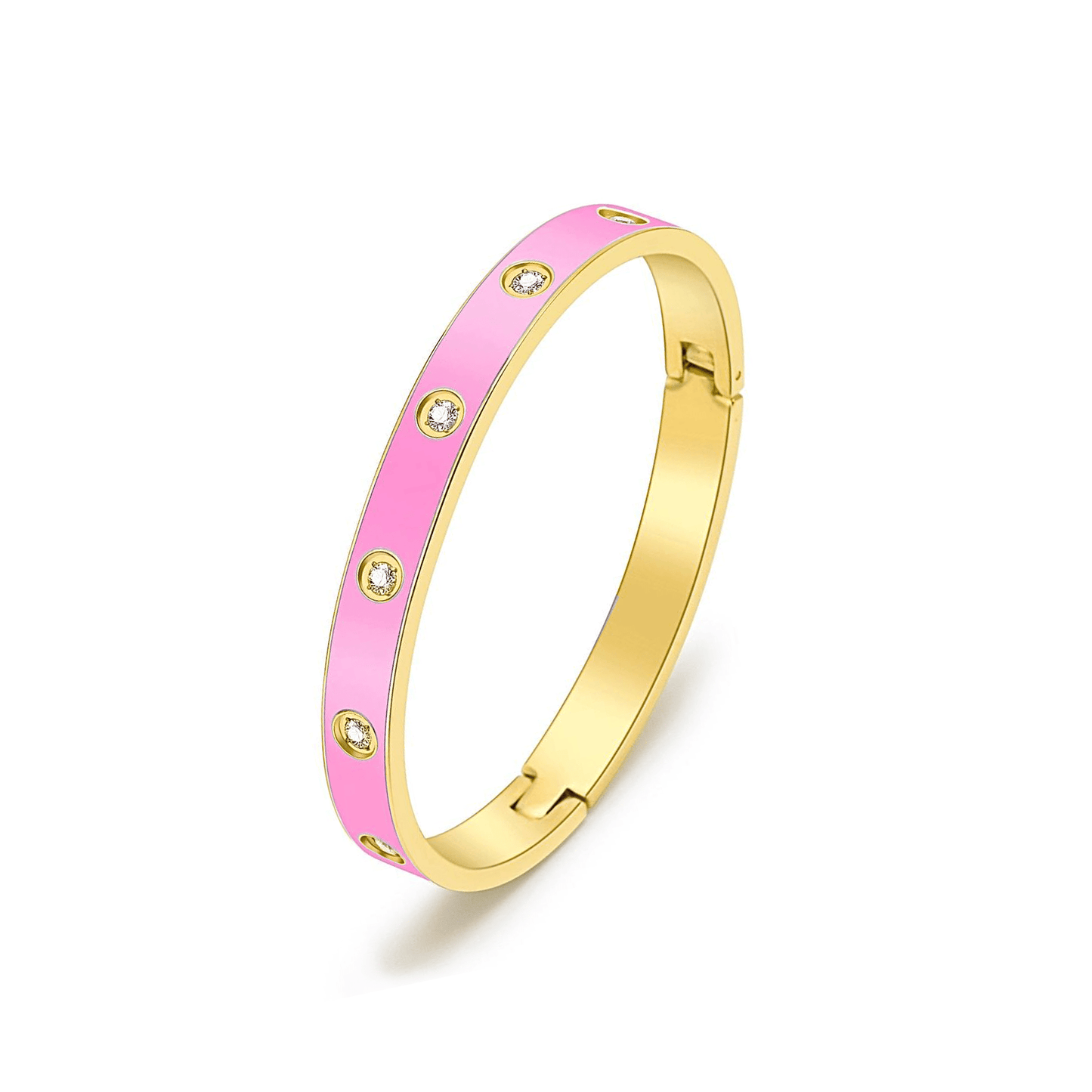 BG808EPG B.Tiff 8 - Stone BARBIE Pink Enameled Gold Bangle Bracelet - PBNJ FASHIONS