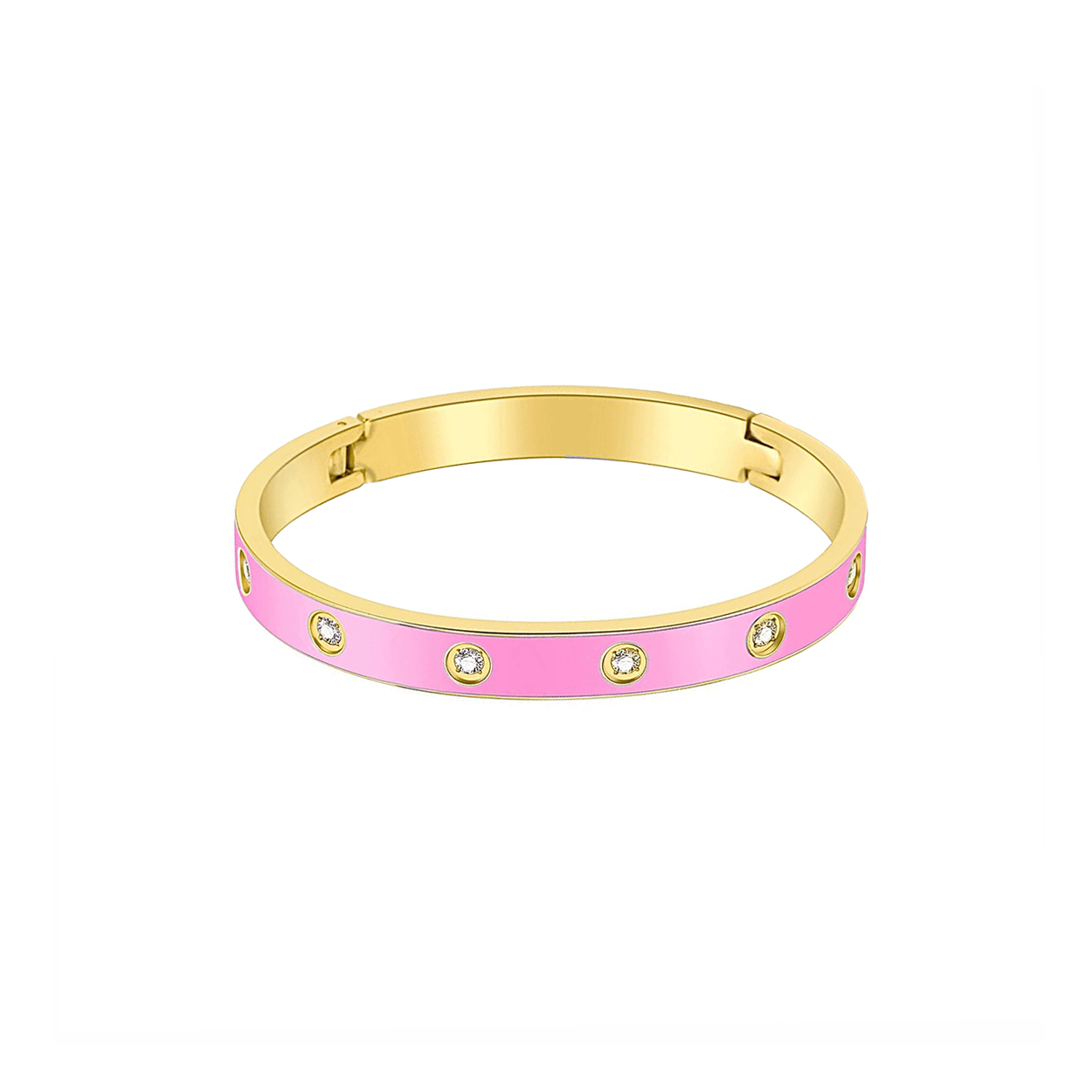 BG808EPG B.Tiff 8 - Stone BARBIE Pink Enameled Gold Bangle Bracelet - PBNJ FASHIONS