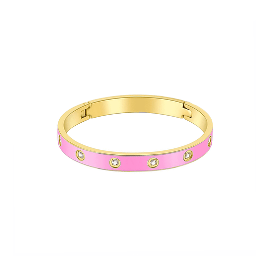 BG808EPG B.Tiff 8 - Stone BARBIE Pink Enameled Gold Bangle Bracelet - PBNJ FASHIONS