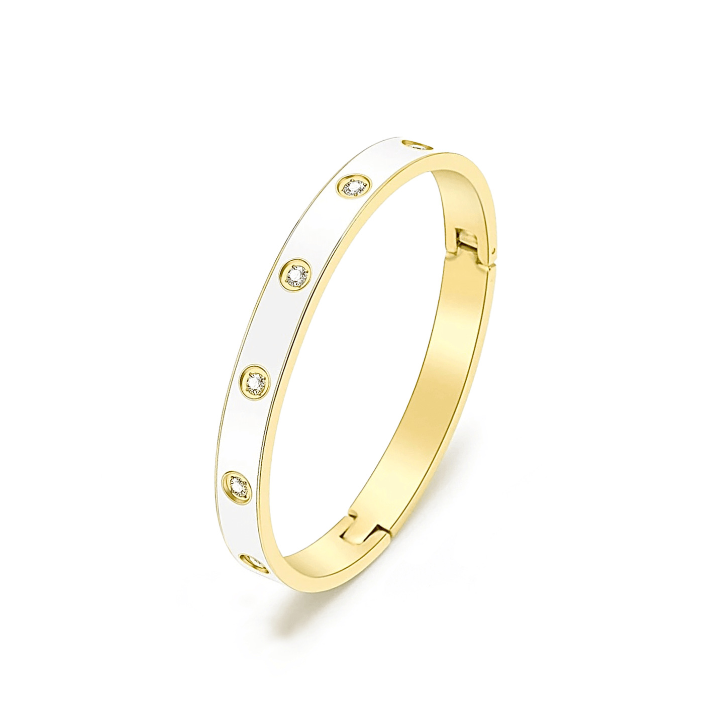 BG808EWG B.Tiff 8 - Stone Bold White Enameled Gold Bangle Bracelet - PBNJ FASHIONS