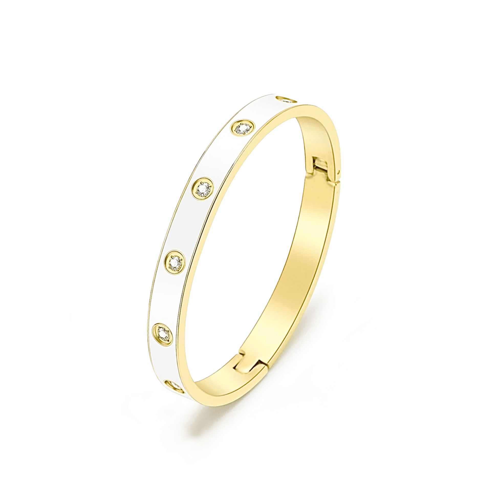 BG808EWG B.Tiff 8 - Stone Bold White Enameled Gold Bangle Bracelet - PBNJ FASHIONS