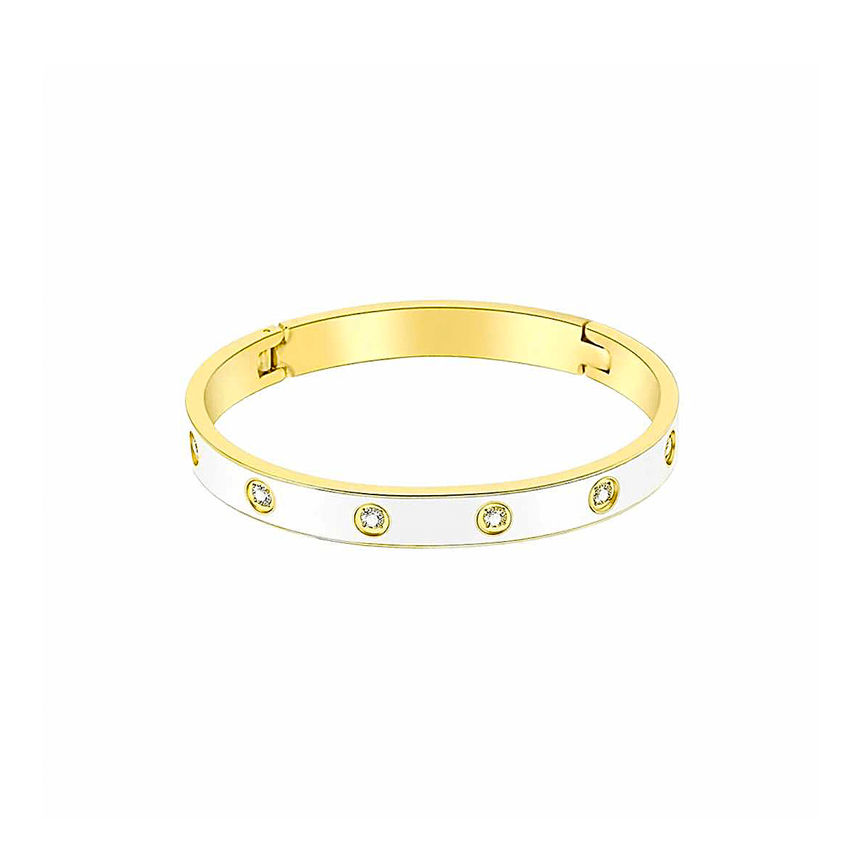 BG808EWG B.Tiff 8 - Stone Bold White Enameled Gold Bangle Bracelet - PBNJ FASHIONS