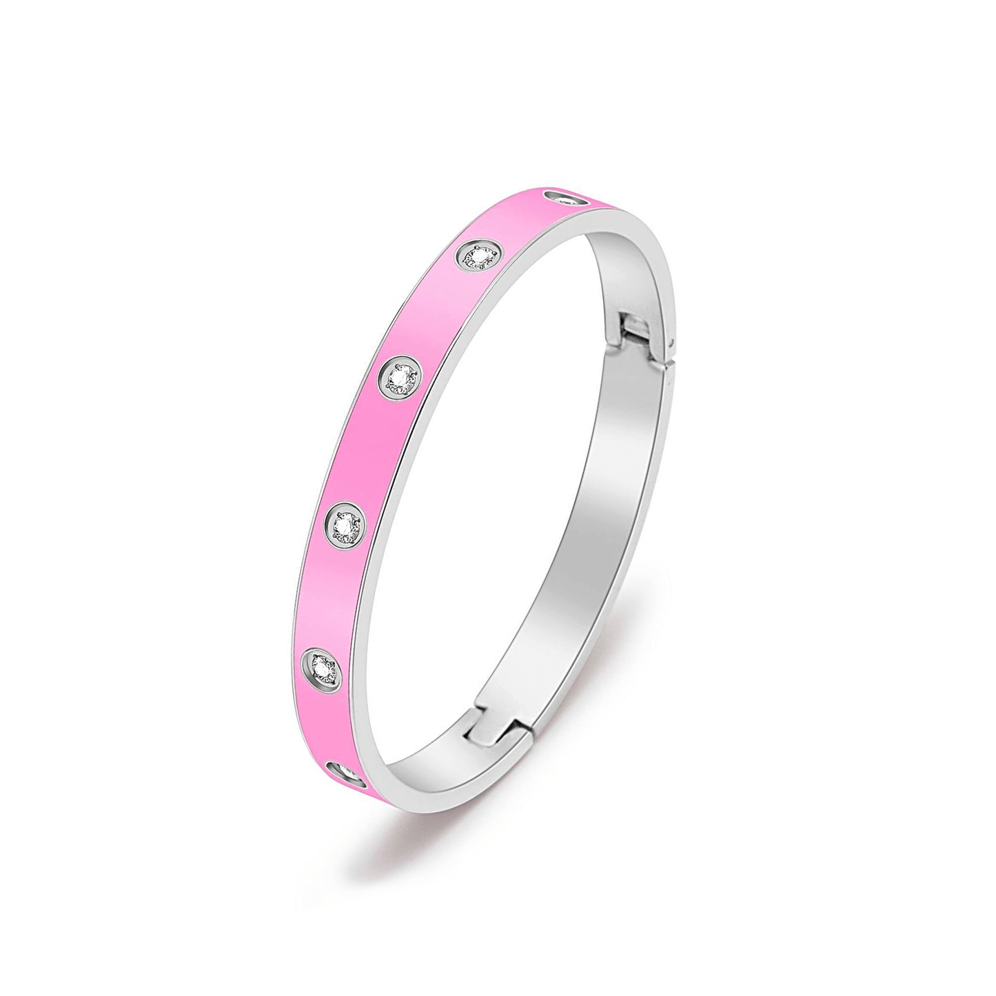 BG808EPW B.Tiff 8 - Stone BARBIE Pink Enameled Bangle Bracelet - PBNJ FASHIONS