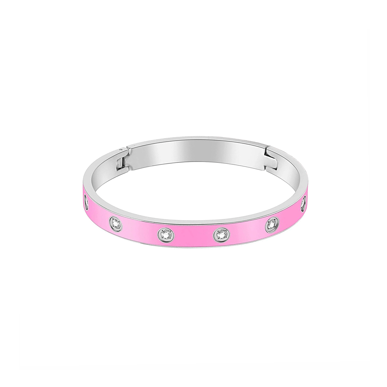 BG808EPW B.Tiff 8 - Stone BARBIE Pink Enameled Bangle Bracelet - PBNJ FASHIONS