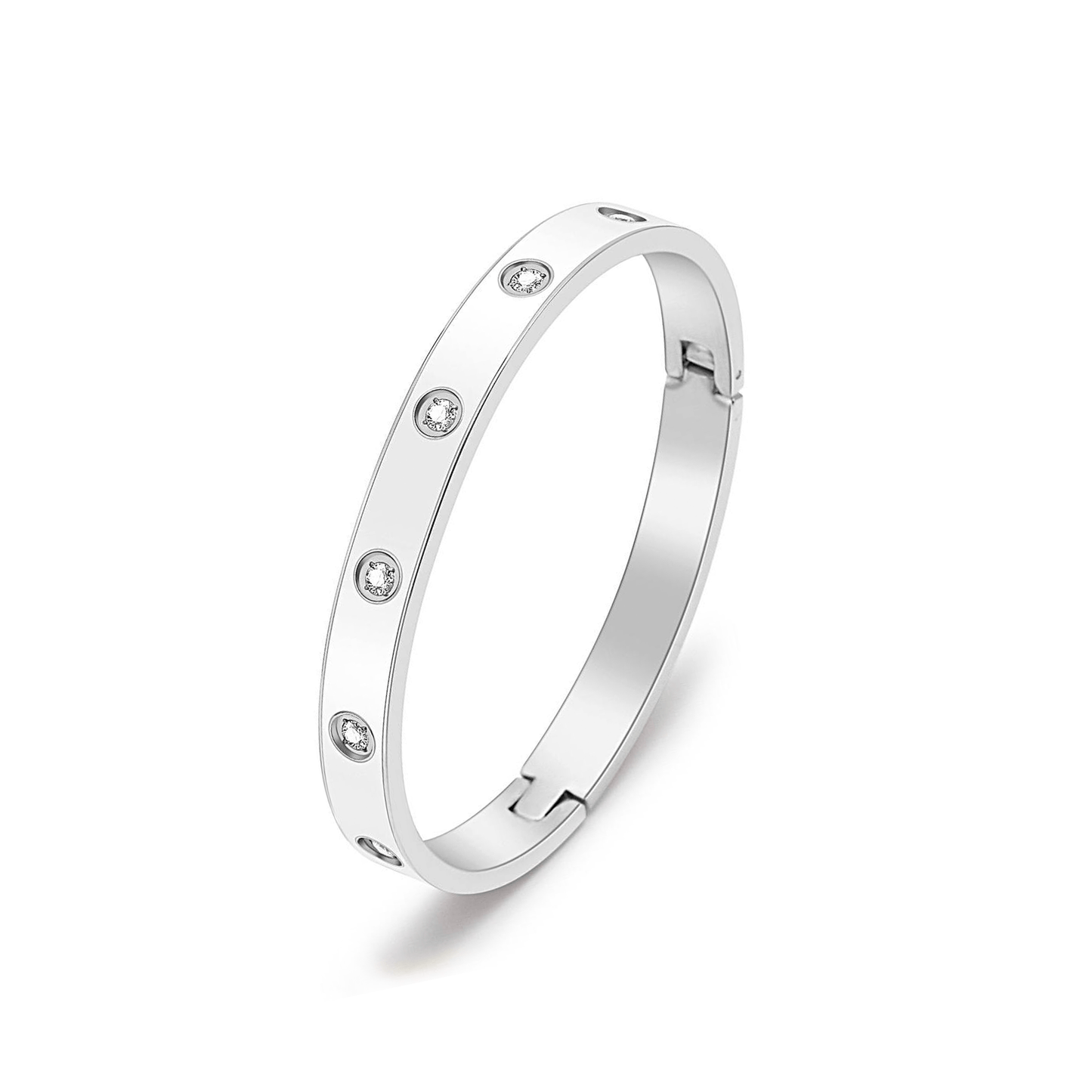 BG808EWW B.Tiff 8 - Stone Bold White Enameled Bangle Bracelet - PBNJ FASHIONS