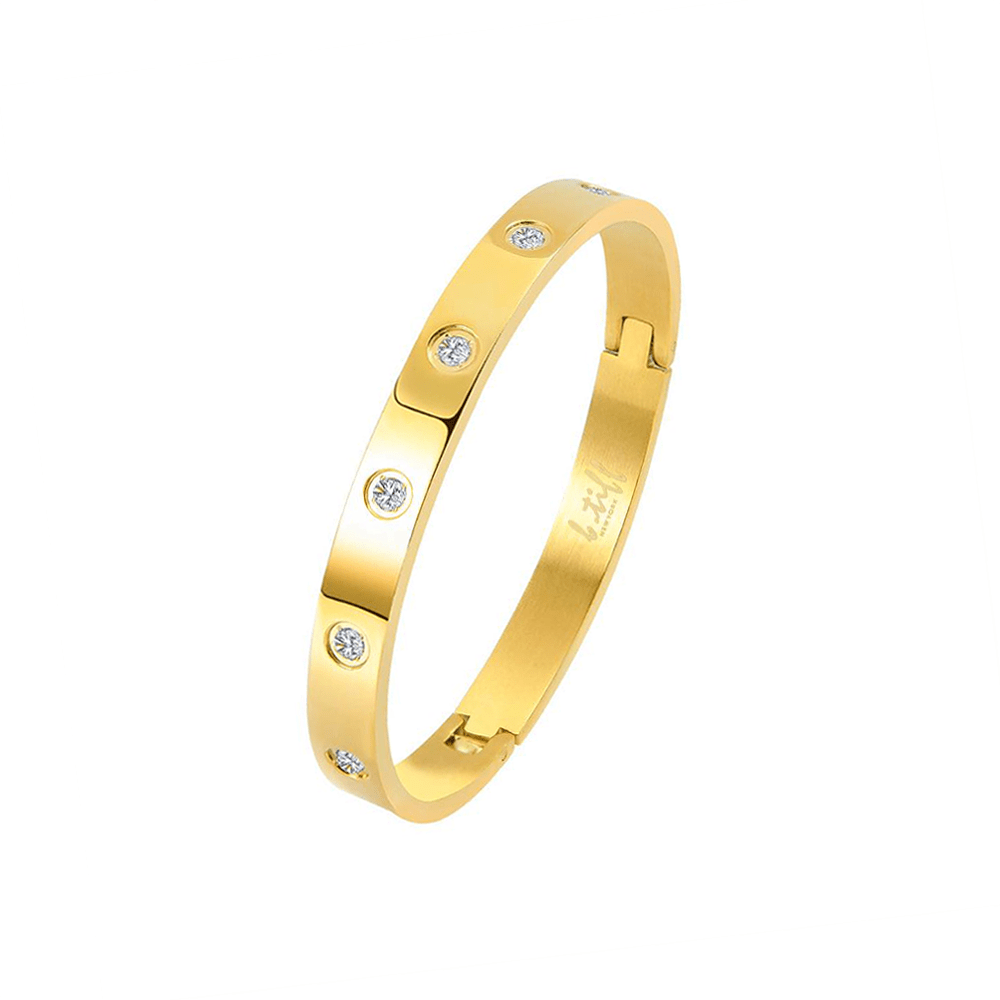 BG808GP B.Tiff 8 - Stone Bold High Polish Gold Bangle Bracelet - PBNJ FASHIONS