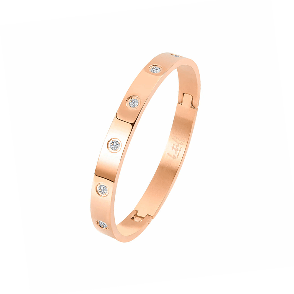 BG808RGP B.Tiff 8 - Stone High Polish Bold Rose Gold Bangle Bracelet - PBNJ FASHIONS