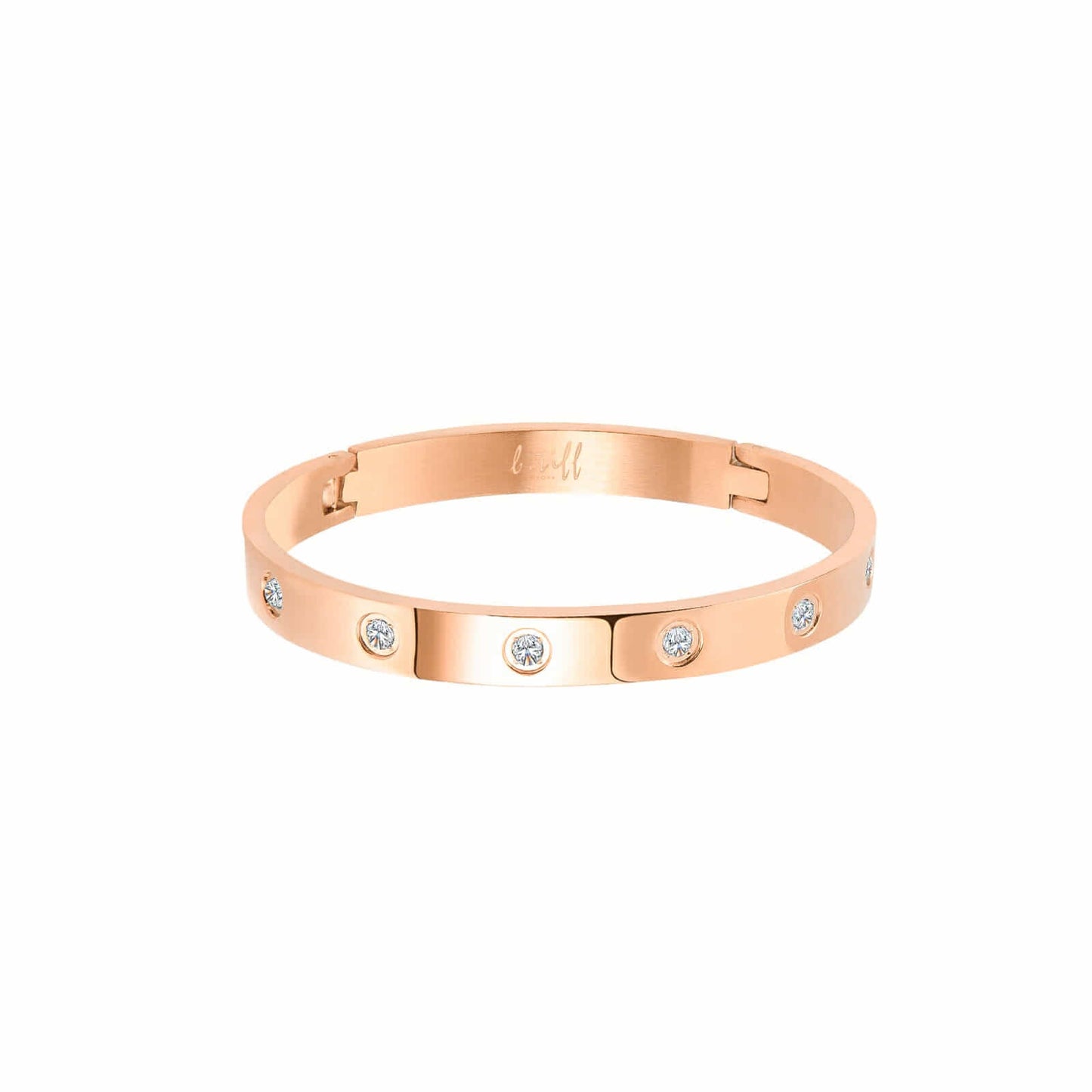 BG808RGP B.Tiff 8 - Stone High Polish Bold Rose Gold Bangle Bracelet - PBNJ FASHIONS