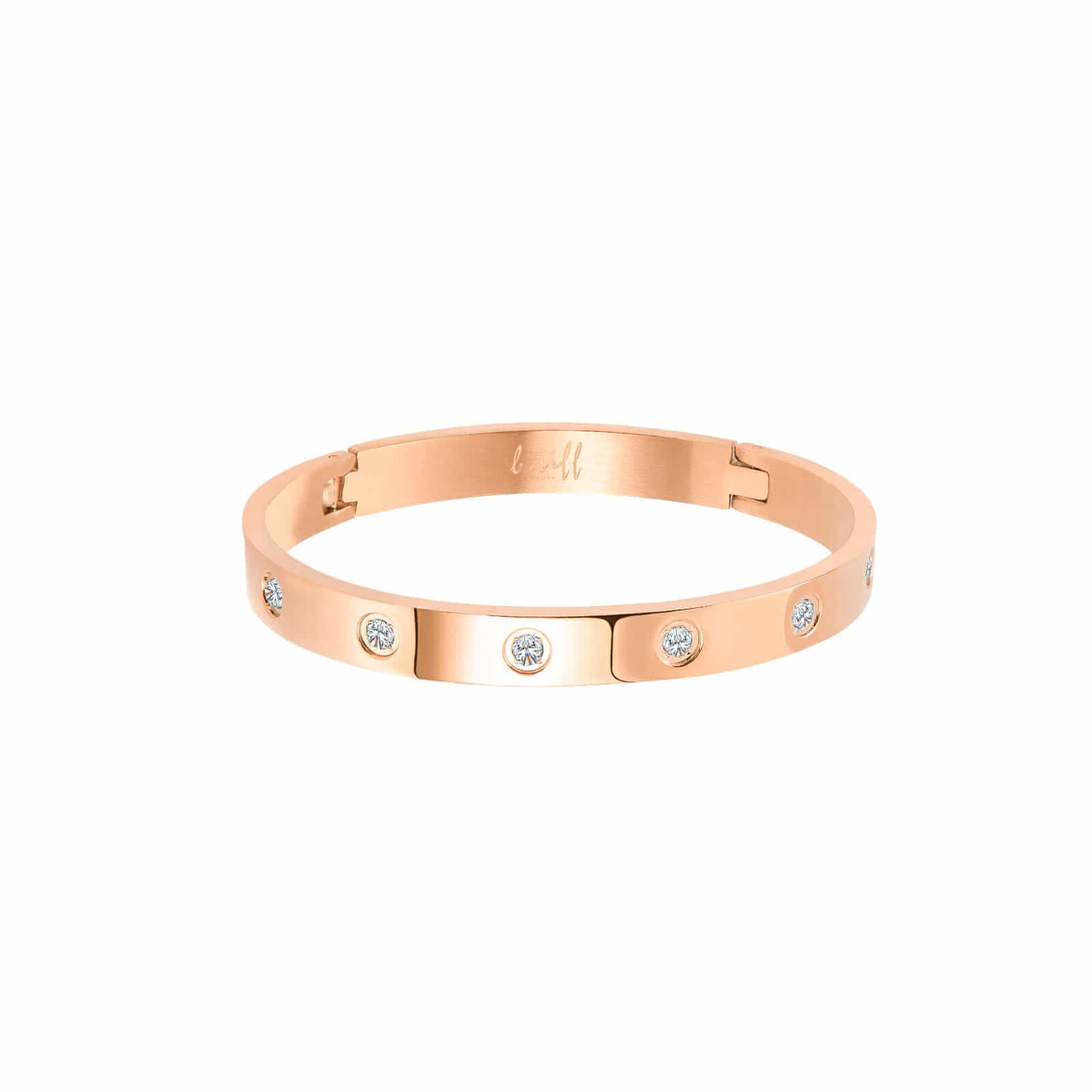 BG808RGP B.Tiff 8 - Stone High Polish Bold Rose Gold Bangle Bracelet - PBNJ FASHIONS
