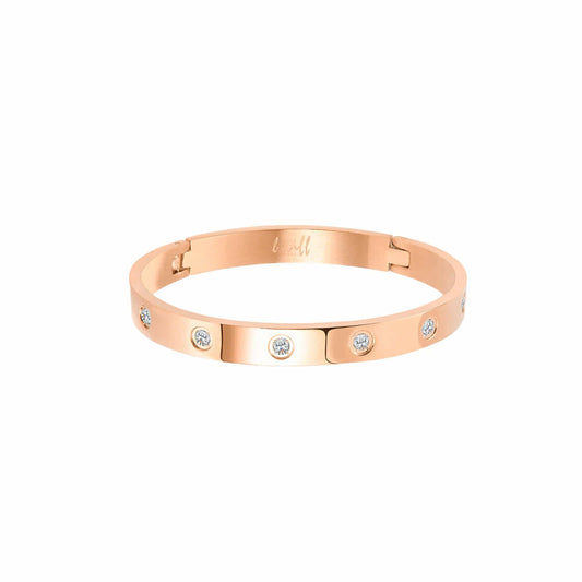 BG808RGP B.Tiff 8 - Stone High Polish Bold Rose Gold Bangle Bracelet - PBNJ FASHIONS
