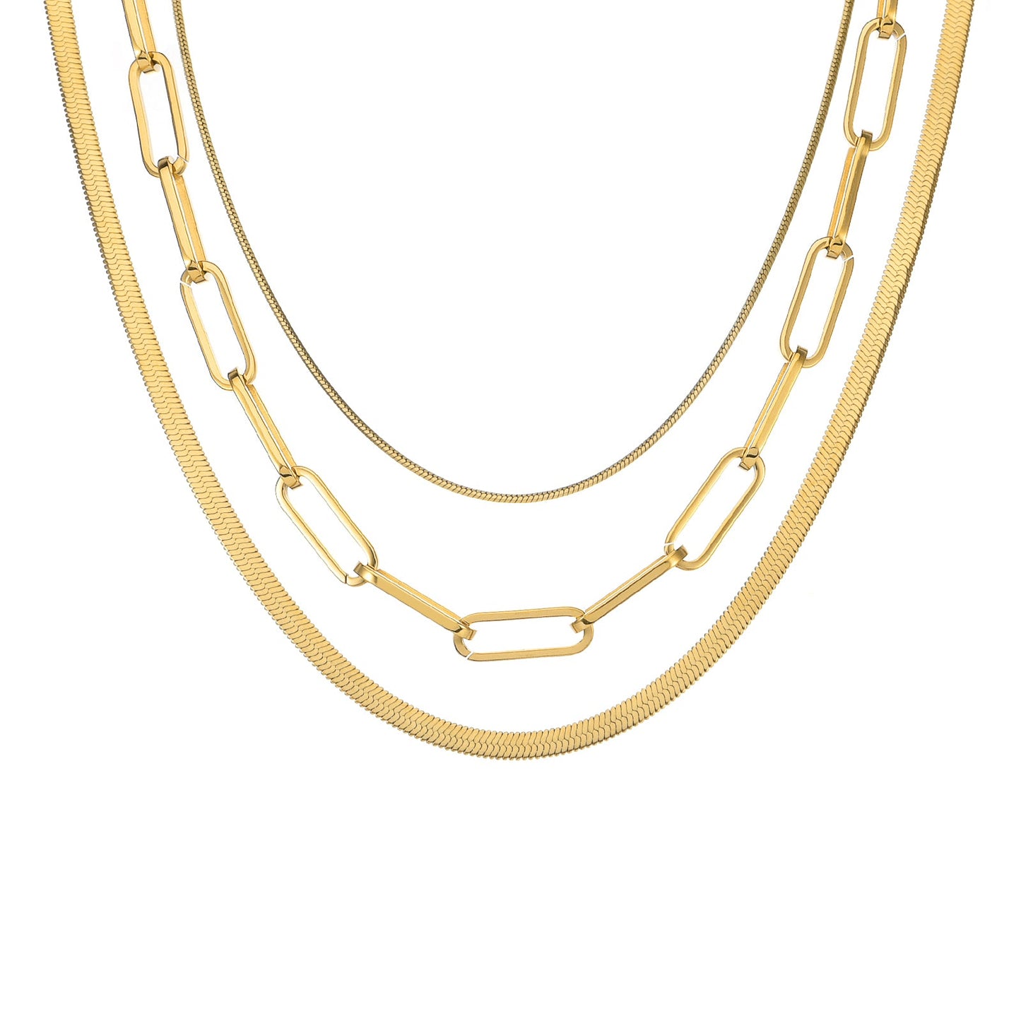 C001G B.Tiff Gold Octagonal Herringbone Chain Necklace - PBNJ FASHIONS