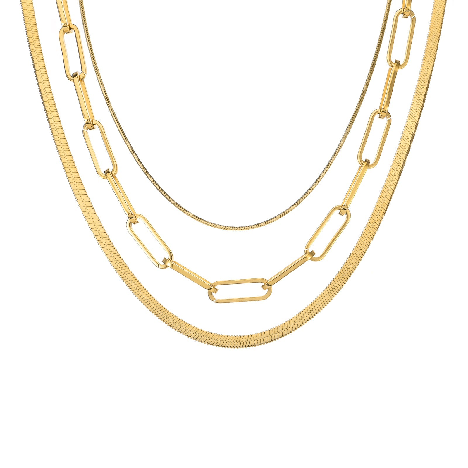 C001G B.Tiff Gold Octagonal Herringbone Chain Necklace - PBNJ FASHIONS