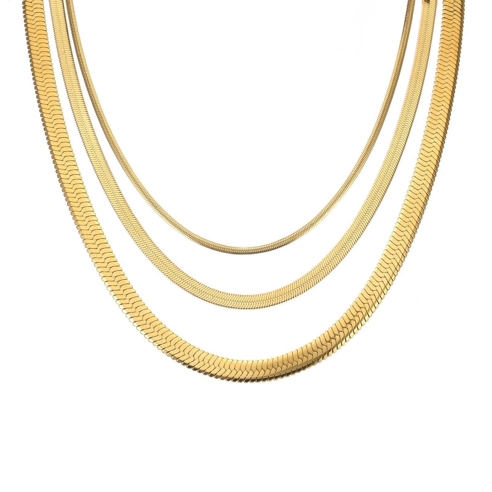 C004G B.Tiff 4mm Herringbone 18K Gold Plated Chain Necklace - PBNJ FASHIONS