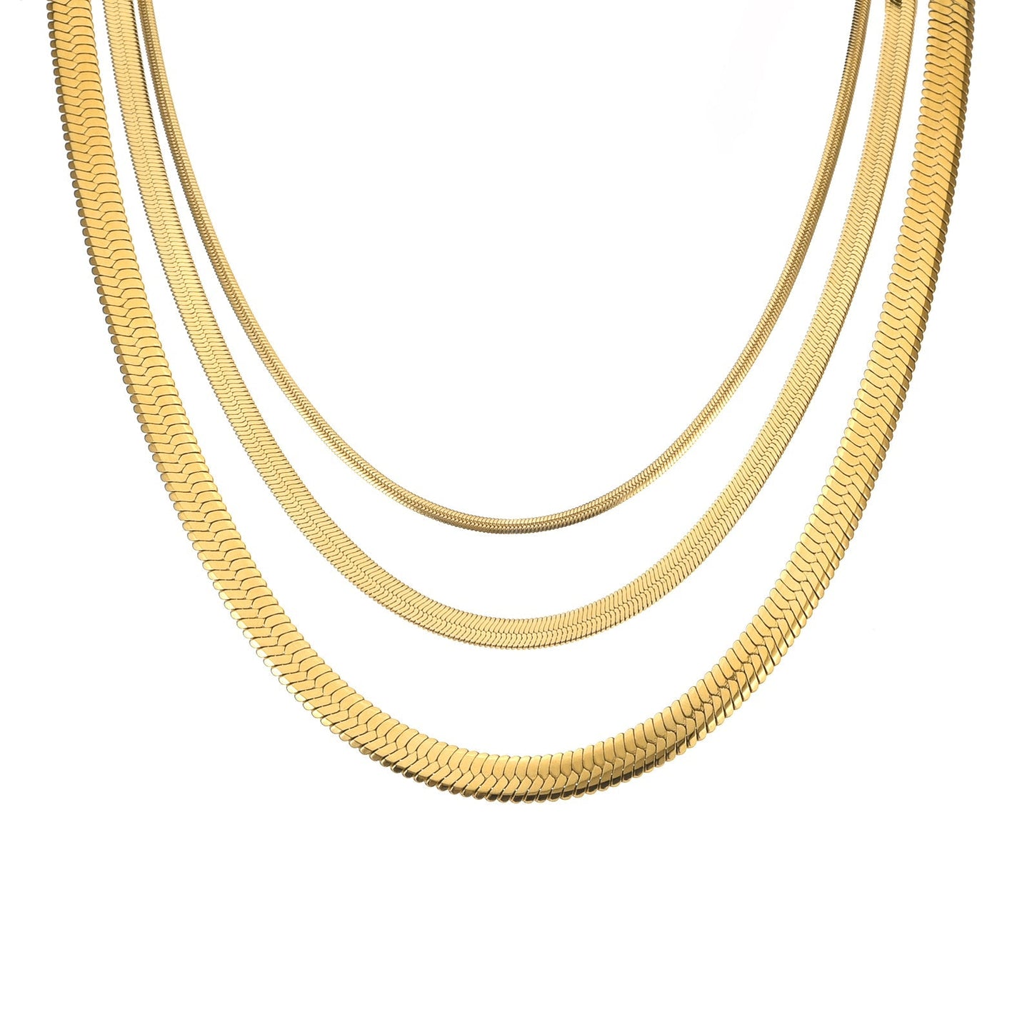 C002G B.Tiff 2mm Herringbone Gold Plated Chain Necklace - PBNJ FASHIONS