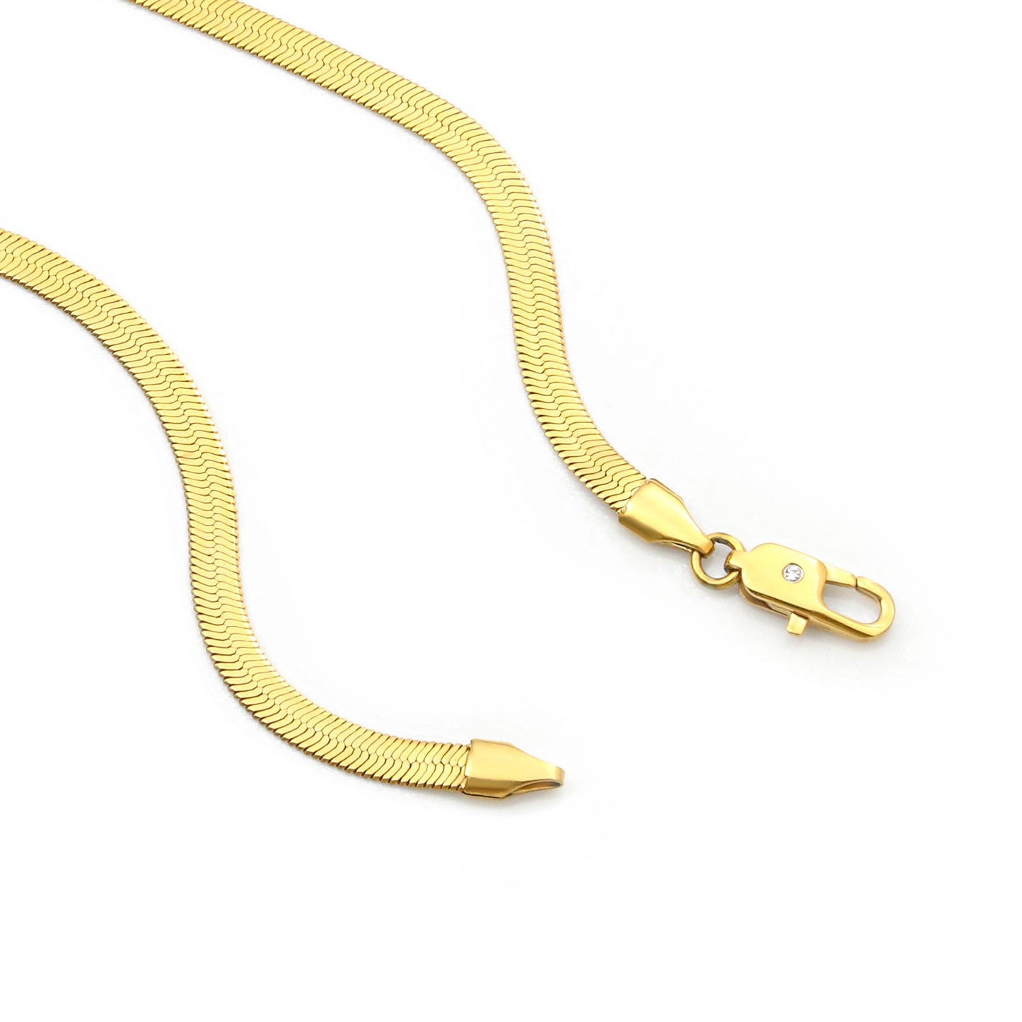 C004G B.Tiff 4mm Herringbone 18K Gold Plated Chain Necklace - PBNJ FASHIONS