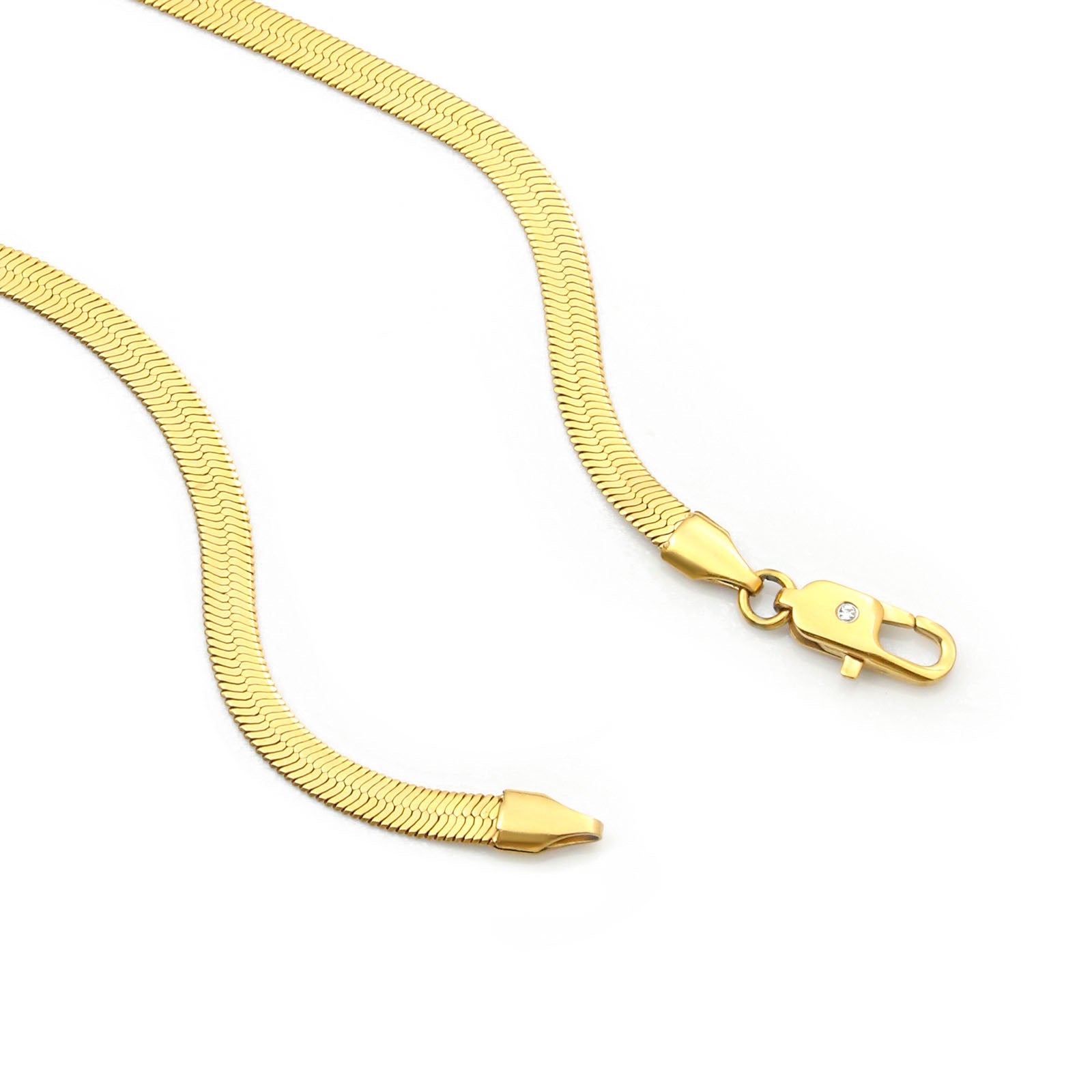 C004G B.Tiff 4mm Herringbone 18K Gold Plated Chain Necklace - PBNJ FASHIONS