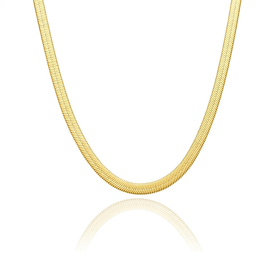 C004G B.Tiff 4mm Herringbone 18K Gold Plated Chain Necklace - PBNJ FASHIONS