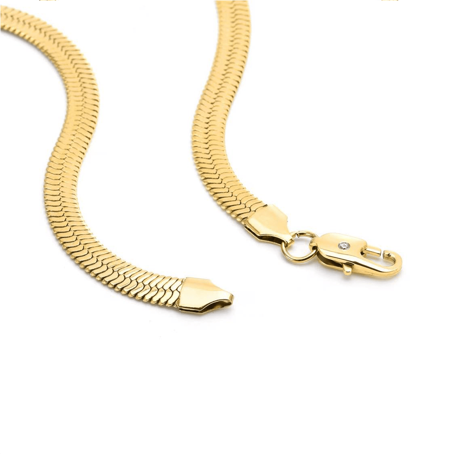 C006G B.Tiff 6mm Herringbone 18K Gold Plated Chain Necklace - PBNJ FASHIONS
