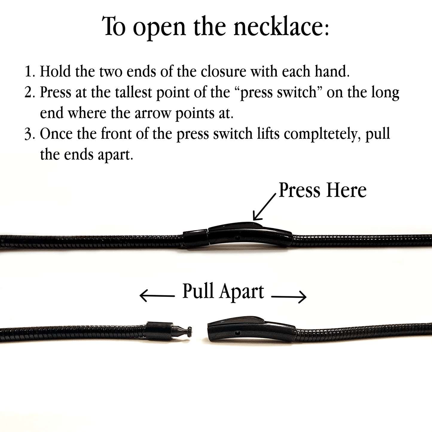 C062B B.Tiff Press Lock Thick Black Steel Coil Chain Necklace - PBNJ FASHIONS