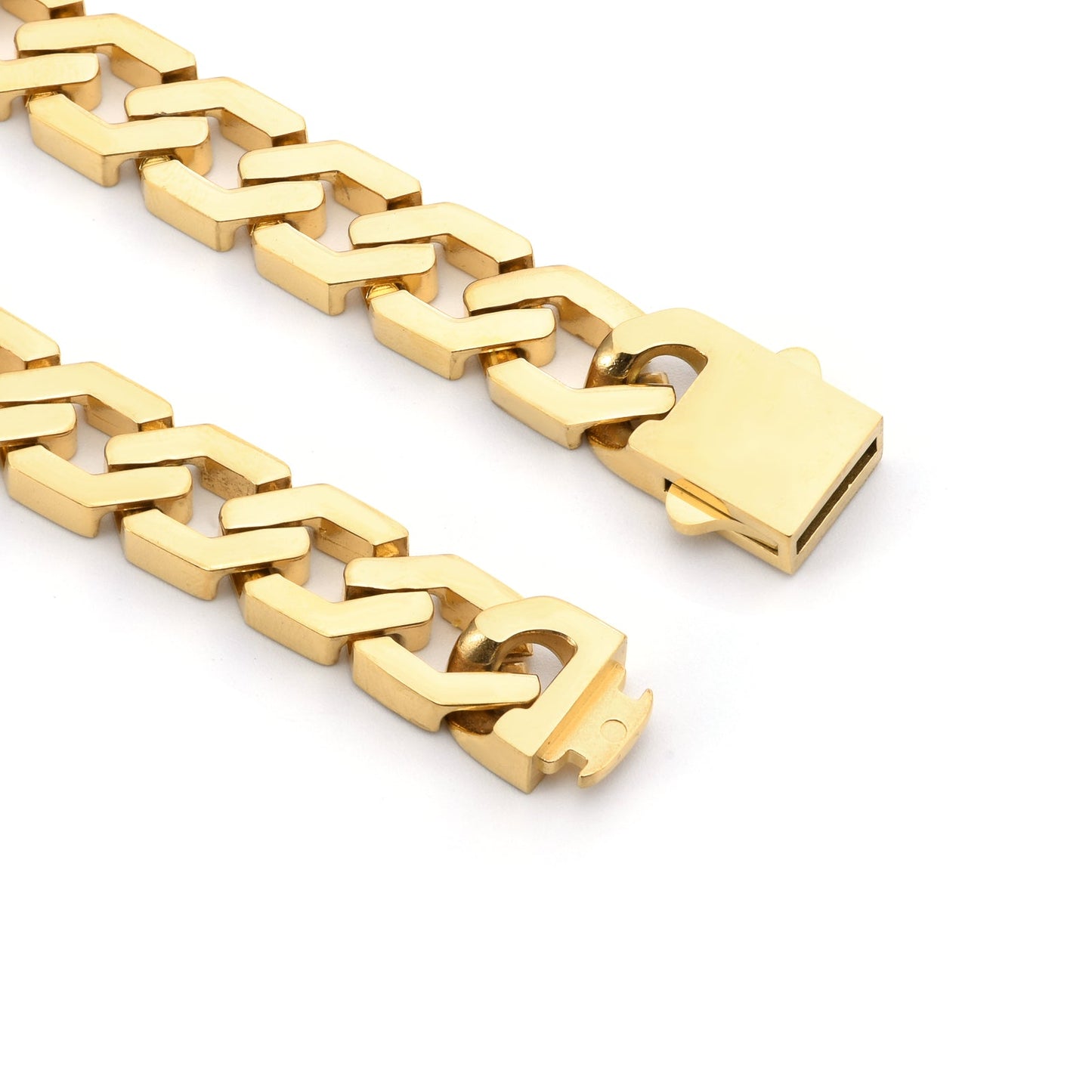 C100G B.Tiff Gold High Polish Flat Angular Cuban Link Necklace - PBNJ FASHIONS