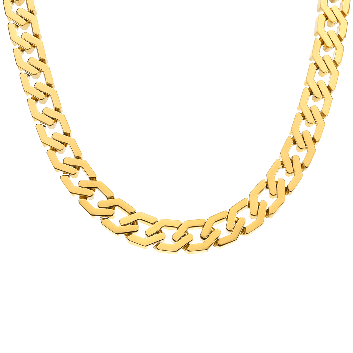 C100G B.Tiff Gold High Polish Flat Angular Cuban Link Necklace - PBNJ FASHIONS